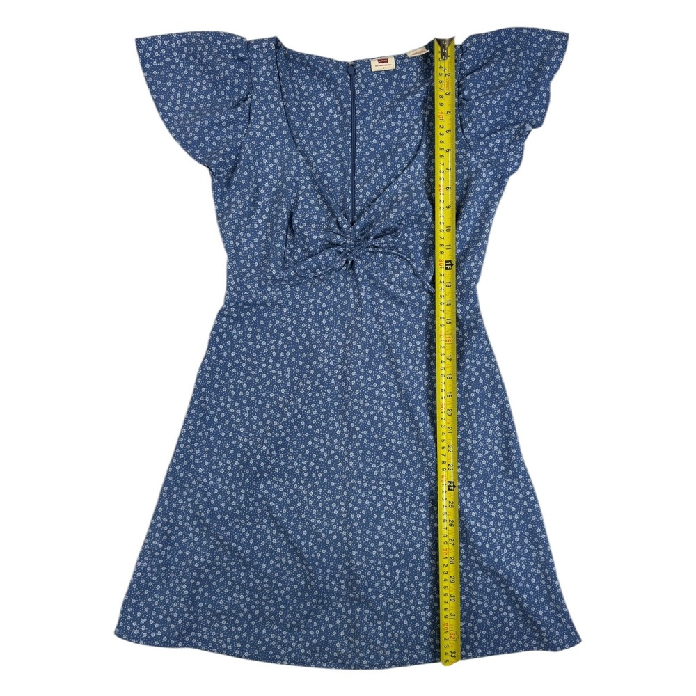 Levi's Floral Mini Sun Dress S Blue Flutter Sleeve Beth Dutton Westerncore 90s - Picture 8 of 9